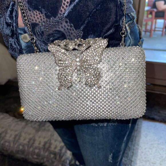 Neiman Marcus Dexmay Rhinestone Crystal Butterfly Clutch Bag - Picture 1 of 5